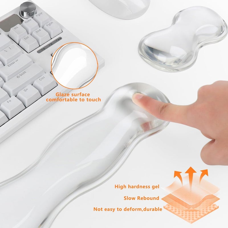 KEPUTAIER Gel Keyboard Wrist Rest, Cute Wrist Support and Arm Support Keyboard Rest for Keyboard and Mouse Typing Pain Relief，Suitable for Office/Computer/Laptop/Gaming（Transparent White Set ） - Image 4